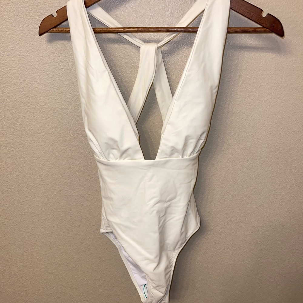 summersalt White One-Piece Swimsuit with Deep V Back